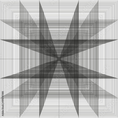 Cross line perspective. Geometric x shape. Abstract net Vector. Wireframe grid art.
