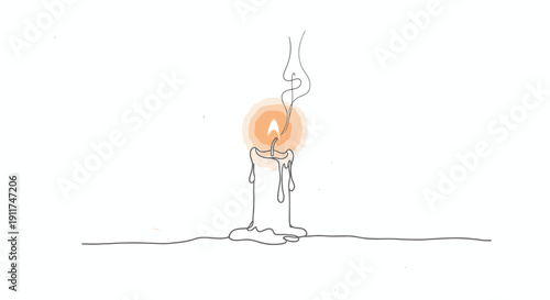A vector illustration of a single burning candle with melting wax and smoke rising, isolated on transparent background