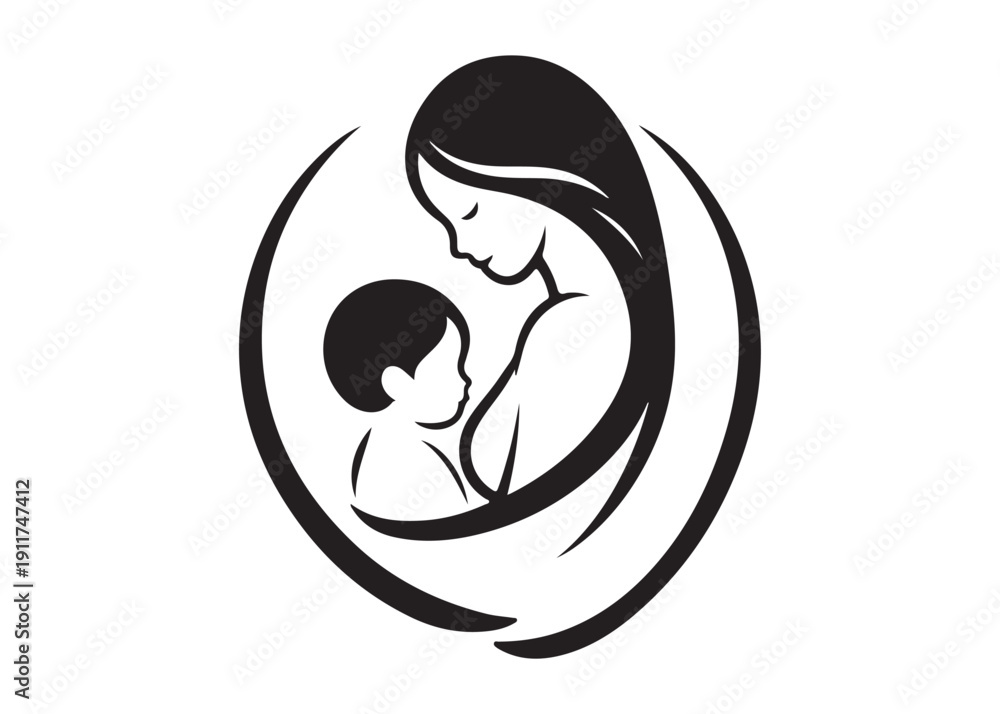 Fototapeta premium mother's day logo silhouette vector, motherhood love silhouette vector illustration, women and child logo silhouette, mother holding baby logo, happy mother's day logo vector silhouette 