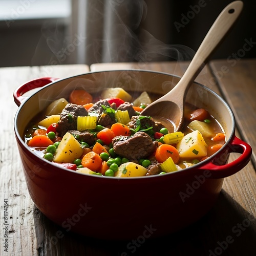 Wallpaper Mural Delicious homemade beef stew with vegetables in red pot Torontodigital.ca