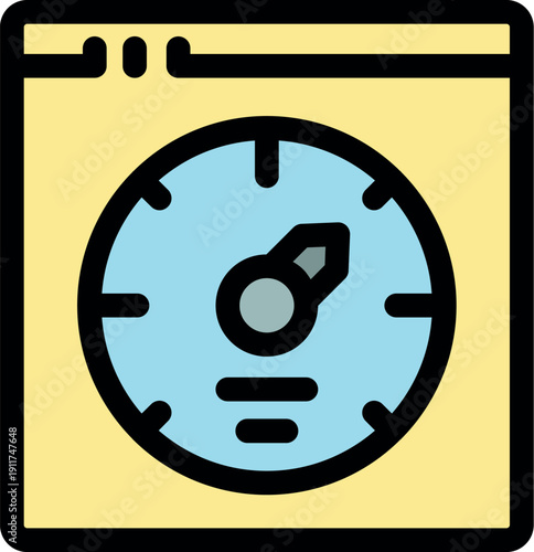 Website speed test gauge indicating optimal performance, measuring loading time and efficiency