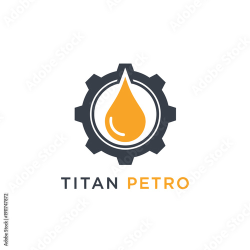 Gear gear and oil drop icon for industrial energy and petroleum company engineering identity branding professional logo design Titan Petro