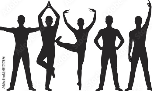 Dance and yoga silhouette illustration set, expressive movement artwork, fitness pose vector design, lifestyle activity icon pack, black graphic collection