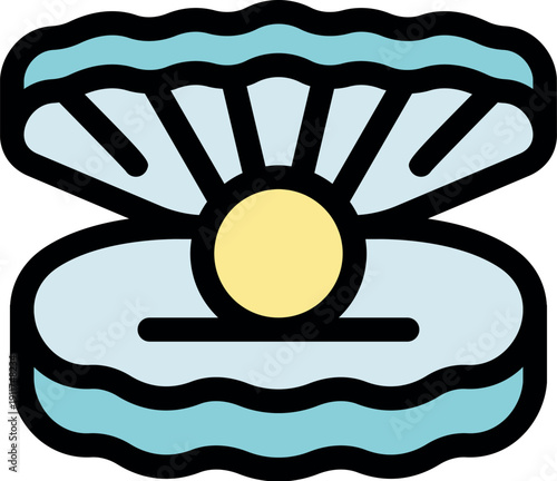 Open oyster containing a big, round, yellow pearl, simple icon style illustration