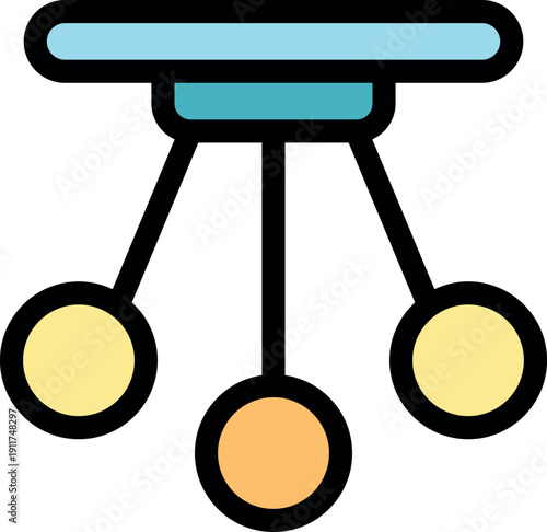 Newton's cradle demonstrating conservation of momentum and energy with swinging spheres