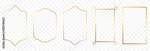 Set of golden rectangular frames PNG. Golden designer frames isolated on a transparent background.