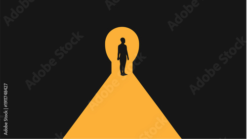 Confident businessman standing in spotlight with opportunity for growth