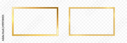 Set of golden rectangular frames PNG. Golden designer frames isolated on a transparent background.