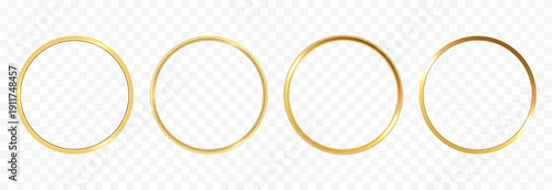 Set of golden round frames PNG. Golden designer frames isolated on a transparent background.