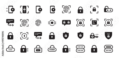 Collection of modern security and privacy icons for digital protection and access