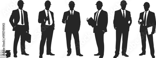 Business professional silhouettes with documents and briefcase, corporate people isolated on white background