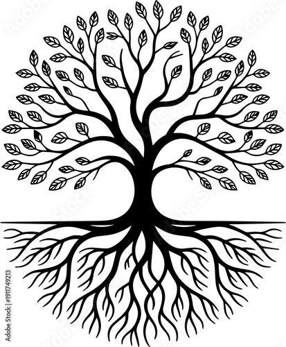 Tree Of Life Illustration Clean Minimal Roots Branches Business Brand Mark