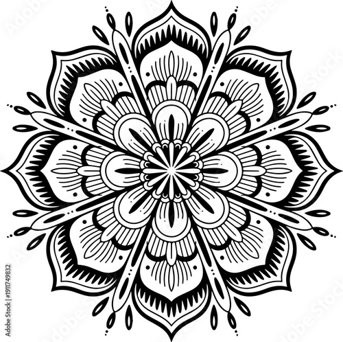 Floral Mandala Logotype Minimal Black Vector Icon Decorative Flower Symbol