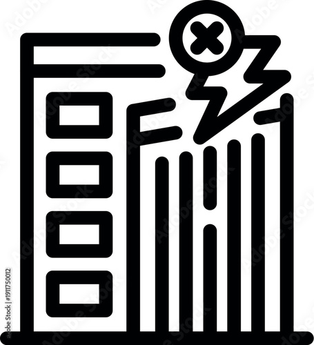 Lightning striking building causing power outage, leading to blackout emergency and potential damage