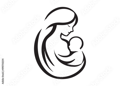 mother's day logo silhouette vector, motherhood love silhouette vector illustration, women and child logo silhouette, mother holding baby logo, happy mother's day logo vector silhouette 
