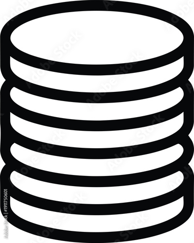 Black and White Database Icon Vector, Scalable Stack of Coins or Discs EPS Illustration for UI Design