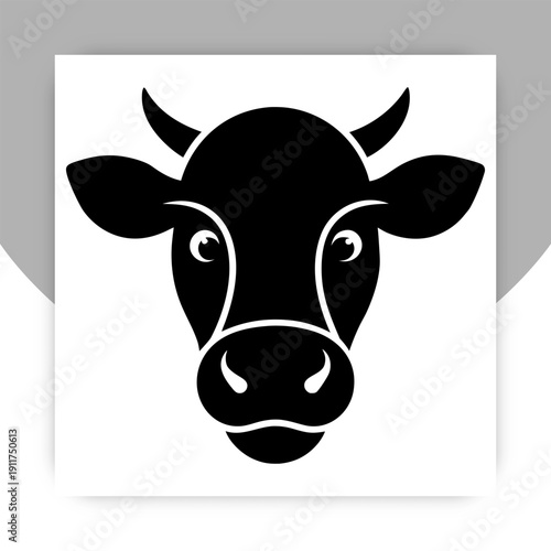 Cow Head Silhouette Vector – Farm Animal Black Icon Illustration,