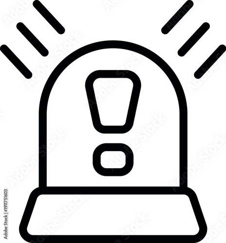 Flashing emergency light with exclamation mark, symbolizing urgency, alert, and attention