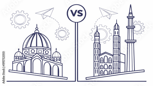 Side-by-side comparative column chart, clean and symmetrical design.