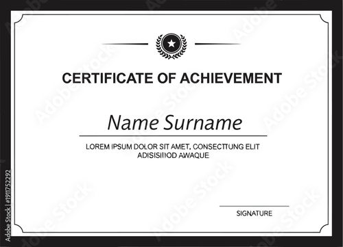 Minimal flat vector certificate of achievement with chalk and signature on plain layout