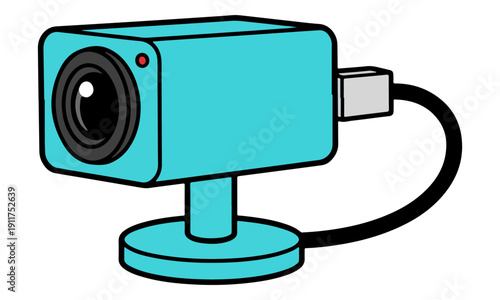 Security Surveillance Camera Icon with Cable and Stand