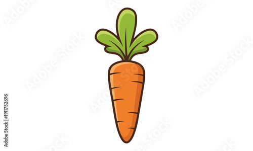 Orange Carrot Cartoon Illustration with Green Leaves Isolated on White