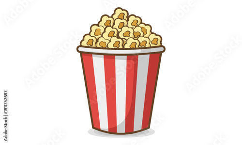 Popcorn in Striped Bucket Cartoon Icon for Movie and Cinema