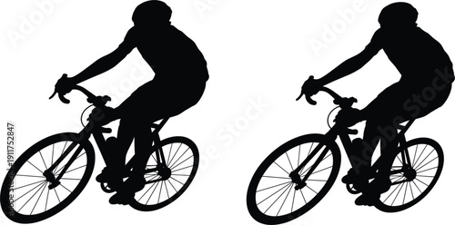 Professional biker cycling silhouette set, showing outdoor sport, fitness, racing, mountain bike and exercise concept