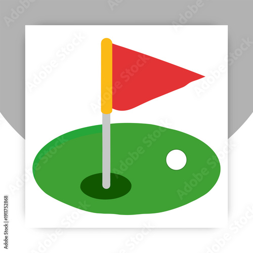 Mini Golf Green with Flagstick and Ball – Simple Flat Design Icon,