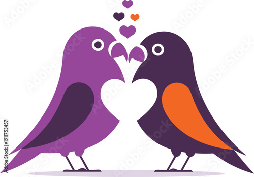 WeLove birds heart illustration, romantic animal design, affectionate symbol art, colorful bird graphic, Valentine’s Day concept, harmony motif, vibrant connectionb