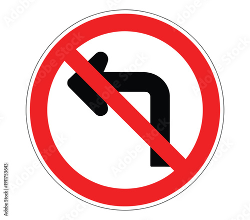 No Left Turn Road Sign Vector Illustration Traffic Prohibition Symbol