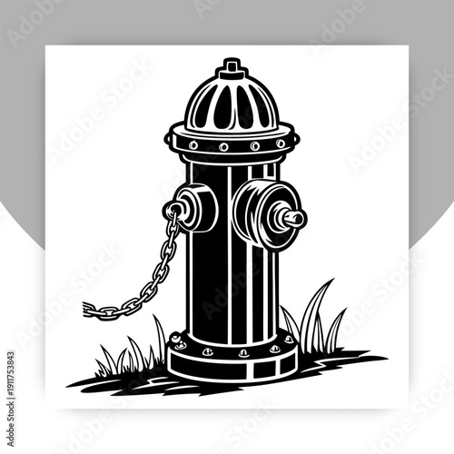 Fire Hydrant Line Art Vector – Vintage Black and White Street Water Hydrant Illustration Isolated on White Background,