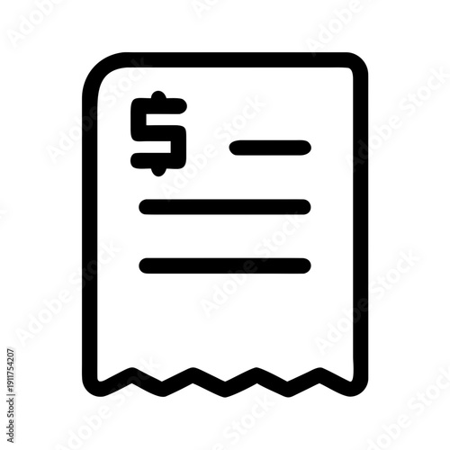 Financial Invoice Receipt Line Icon for Payment and Accounting