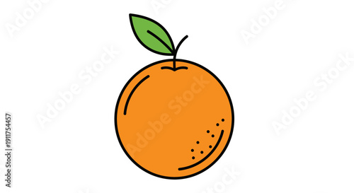 Vibrant orange fruit illustration with green leaf isolated on white background