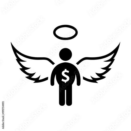 Angel Investor Line Icon with Wings and Dollar