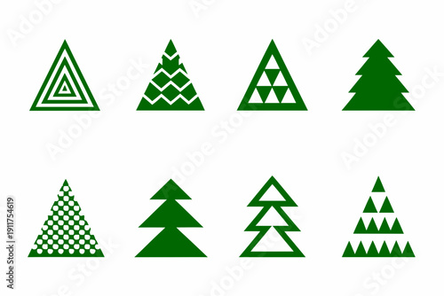 Collection of green christmas trees in various shapes and styles
