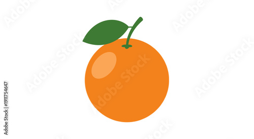 Vibrant orange fruit illustration with a green leaf against a clean white background