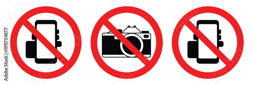 No Photos and No Phones Forbidden Sign Vector Illustration