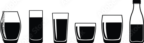 Cocktail Shot Glass Icons Set Silhouette Liquor Drink Bar Beverage Vector