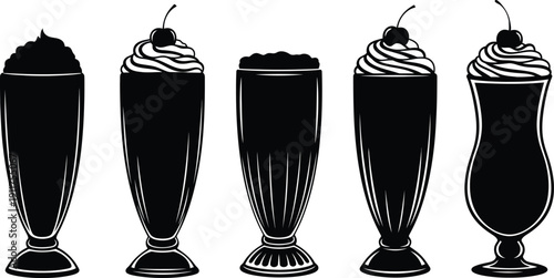 Silhouette of various glasses and a bottle filled with dark liquid