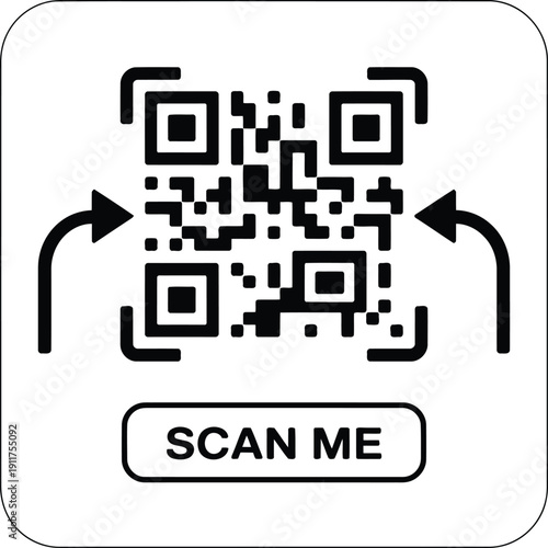 QR Code Scan Me Icon Vector Illustration with Arrows and Button for Mobile Payment and Digital Link