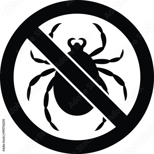 Anti-Tick Prevention Sign Vector Illustration, No Ticks Prohibited Symbol, Scalable EPS SVG Vector Art