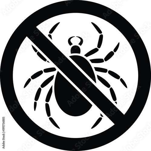 Anti-Tick Prohibition Sign Vector Illustration - No Parasites or Mites Symbol for Pest Control