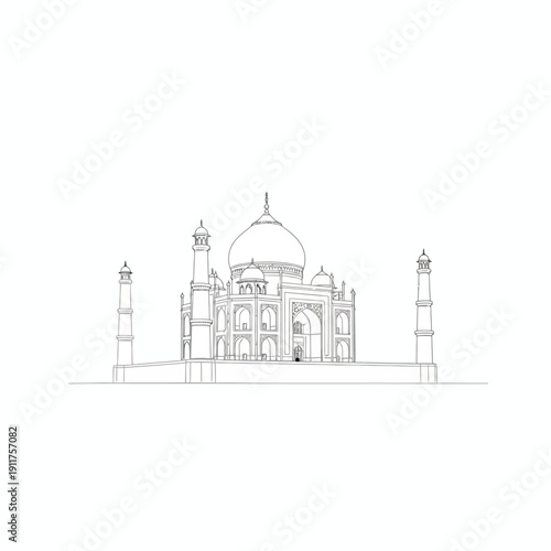 Taj Mahal Detailed Vector Drawing – Mughal Architecture India