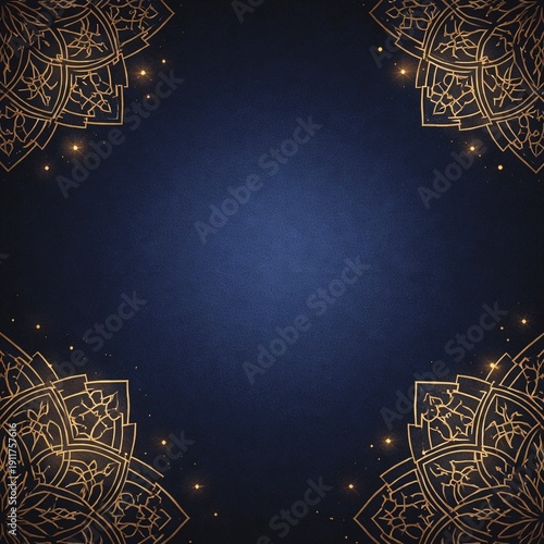 Luxury Dark Blue Background with Elegant Gold Ornamental Corners
