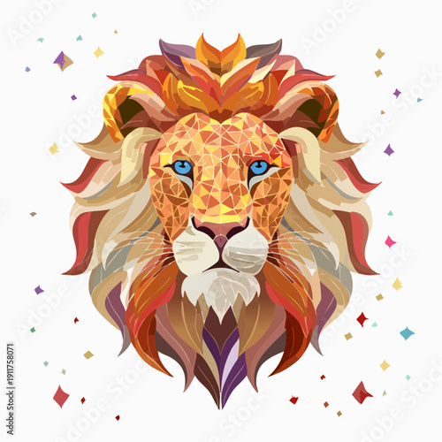 Artistic polygonal lion head, a vibrant display of abstract strength and colorful geometric beauty