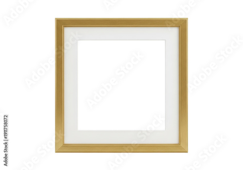 Empty golden picture frame isolated on transparent background