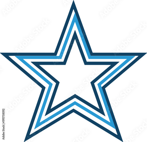Layered star outline illustration, geometric shape design, blue and white pattern, decorative emblem art, dimensional symmetry, abstract graphic motif