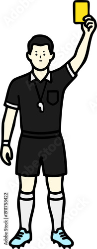 옐로 카드를 든 축구 심판 캐릭터 일러스트