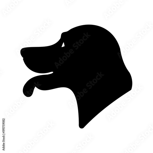 Silhouette of a panting dog head against a white background portrait style